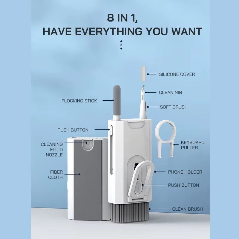 8-In-1 Cleaner Kit Computer Keyboard Cleaner Brush Kit Earphone Cleaning Pen for Airpods Headset Phone Clean Tools Keycap Puller